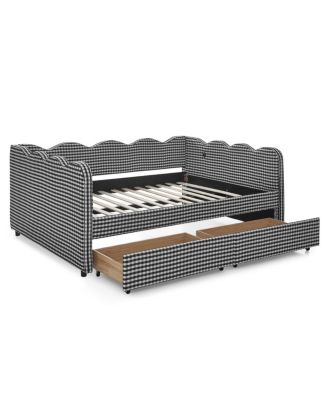 Streamdale Cozy Gingham Daybed with Storage Drawers, USB Port & Wave Design
