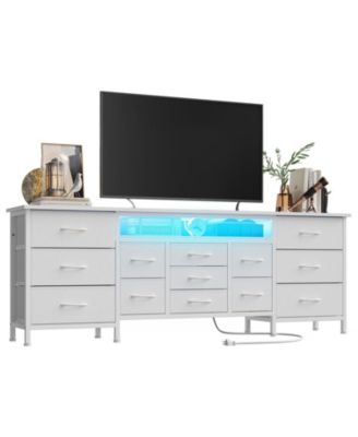 70 Inch TV Stand with Drawers and Outlet, Long Entertainment Center for 65 75 80 Inch TV, Fabric Dresser Media Console