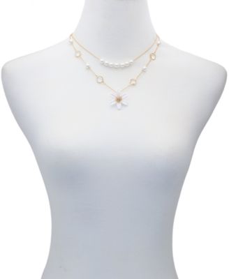 Imitation Pearl and Flower Layered Necklace
