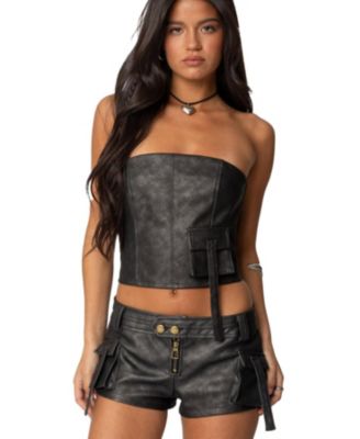 Womens Ryan Faux Leather Cargo Corset Top