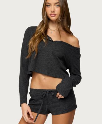 Womens Teddy Cropped Waffle Top