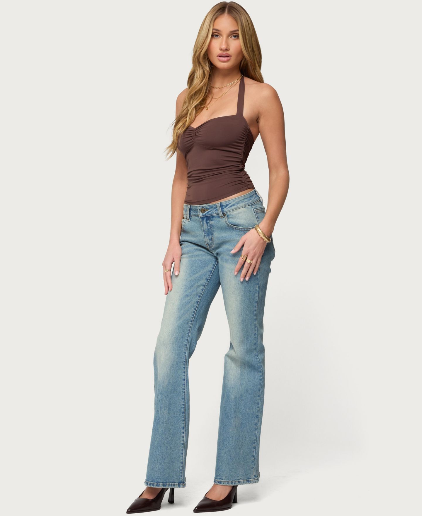 Женский топ Edikted Anael Ruched Halter, цвет: Коричневый — фото 3