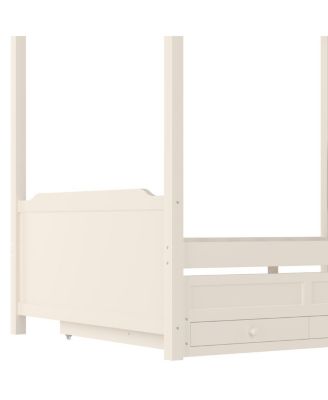  Princess Canopy Bed Frame, Twin Trundle, 3 Drawers