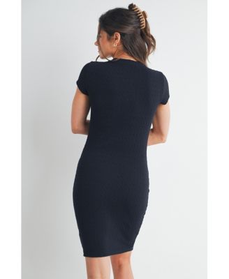Maternity Crewneck Short-Sleeve Textured Bodycon Dress