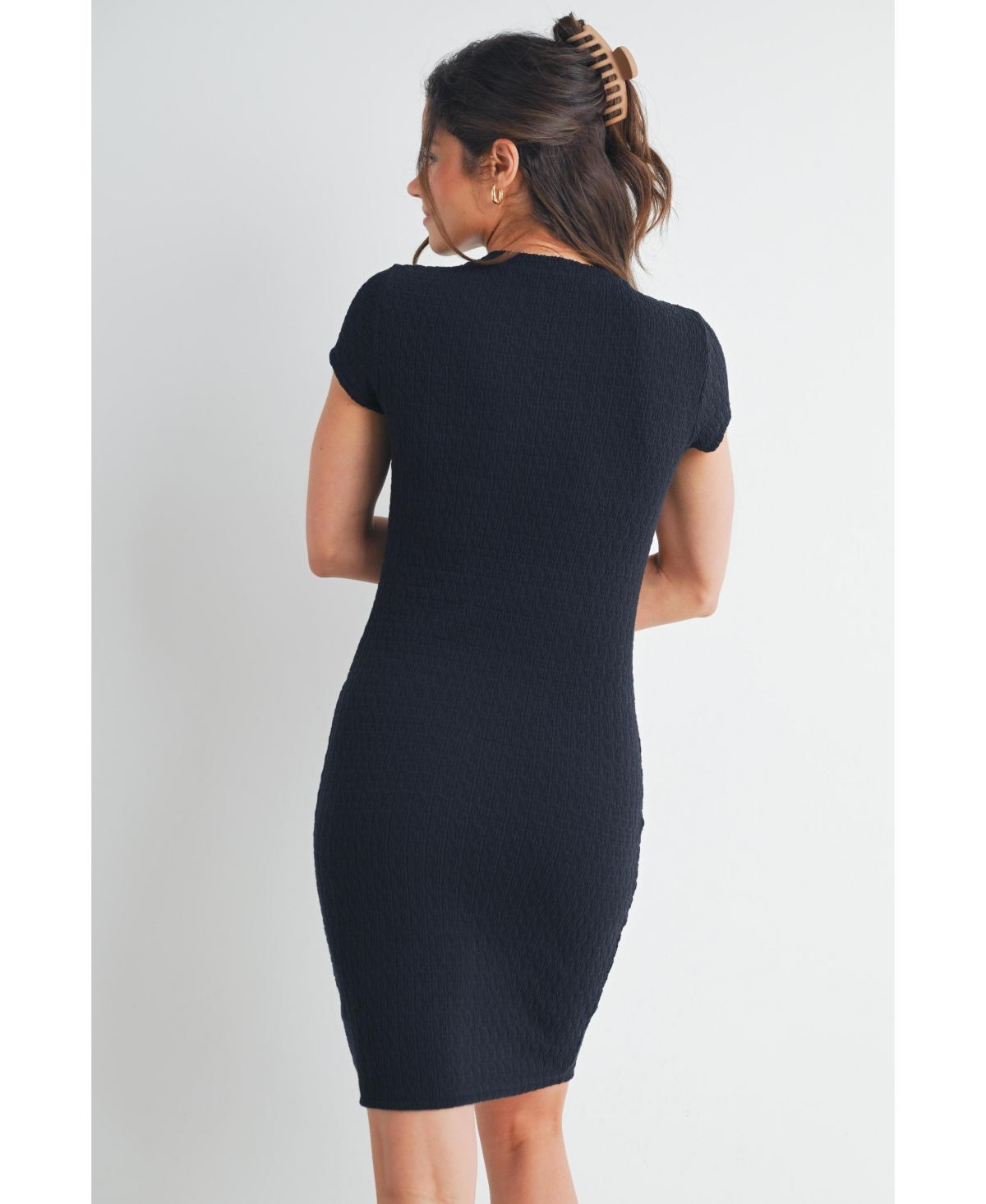 Hello Miz Maternity Crewneck Short-Sleeve Textured Bodycon Dress