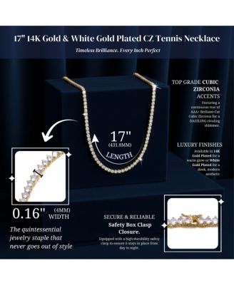 Classic White or 14K Gold Plated CZ 17" Tennis Necklace