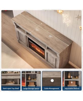 58" Fireplace TV Stand with 36" Electric Fireplace & Storage