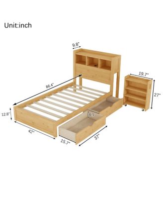 Streamdale Twin Bed with Drawers, LED Light, and Storage Headboard