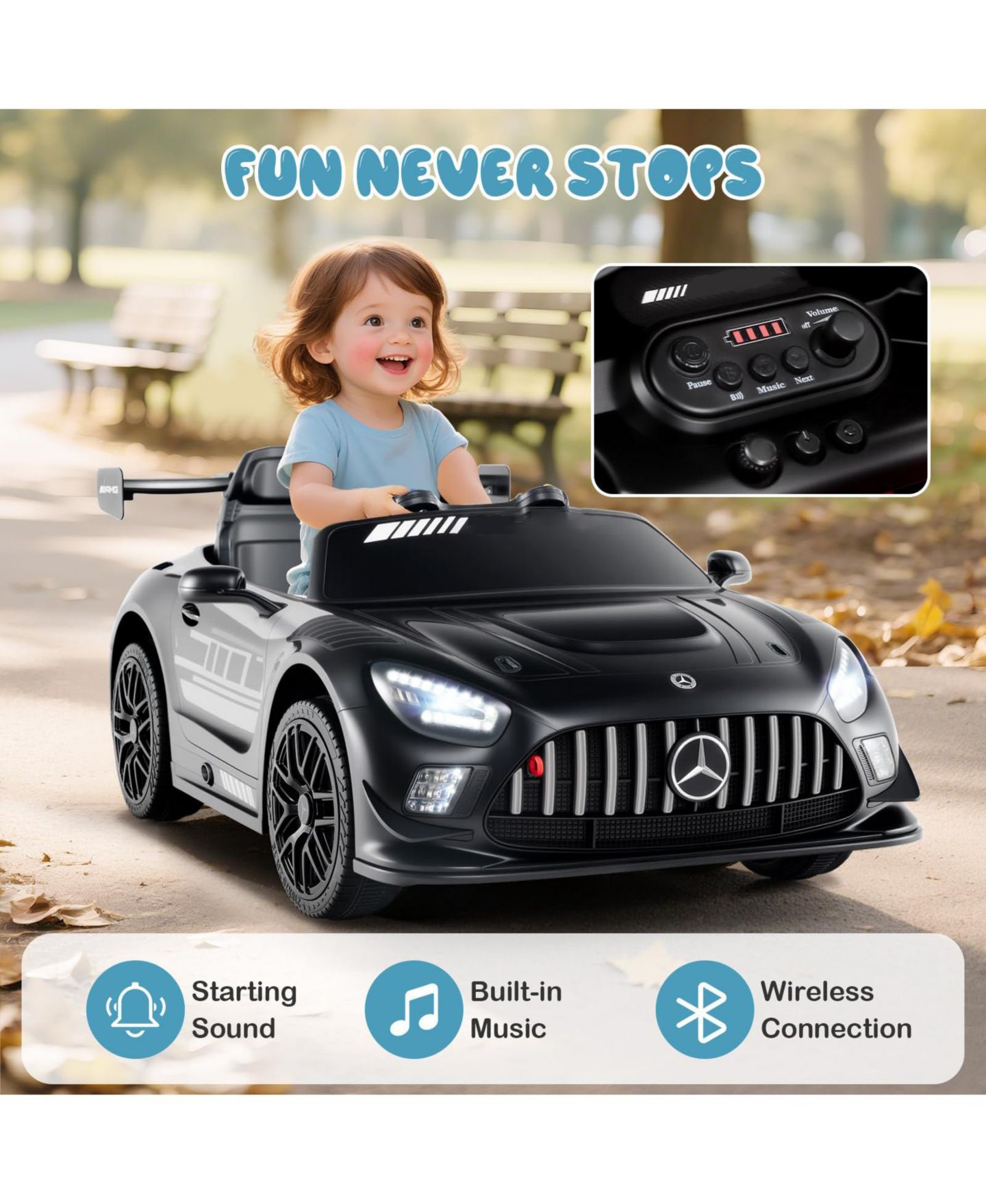 Детская игрушка Mecale Mercedes-AMG GT3 Licensed Remote Control Ride-On Car, 45"L x 26"W x 17"H, Ages 3–6, цвет: Чёрный — фото 5