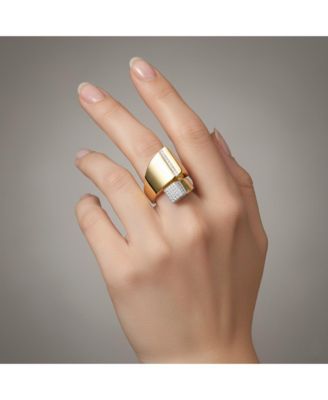 Modern 14k Gold Plated CZ Open Cuff Scroll Statement Ring