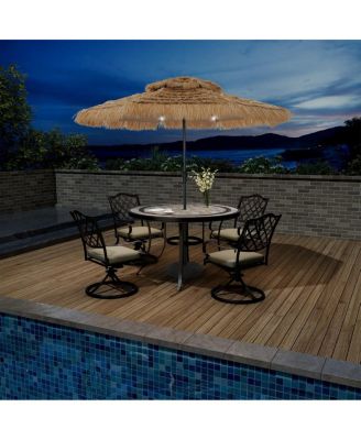 Outdoor Double Top Solar Light Hawaiian Style Thatch Umbrella