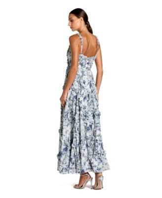 Women's Floral Cotton Ruffle Square Neck Ankle Dress