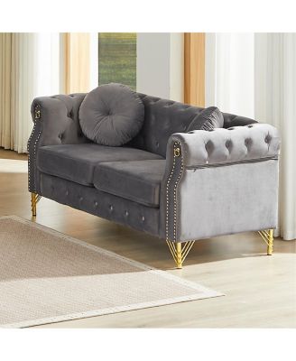 Streamdale Velvet Chesterfield Sofa with Studs & Tufted Accents, Metal Legs