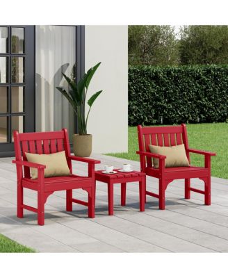 Outdoor Patio 3-Piece HDPE Adirondack Garden Chairs with Square Adirondack Side Table Set