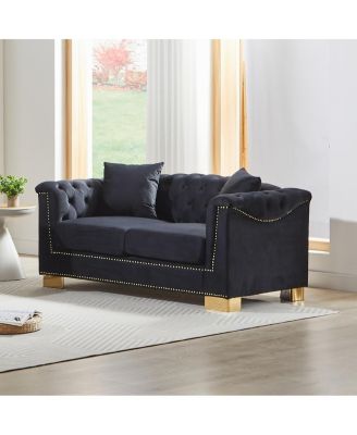 Streamdale Classic Modern Chesterfield Velvet Sofa, Rolled Arm Double Sofa