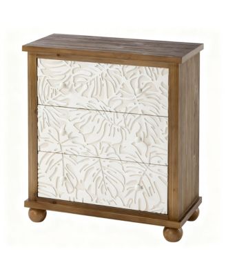 Rustic 3-Drawer Nightstand with Leaf Carvings