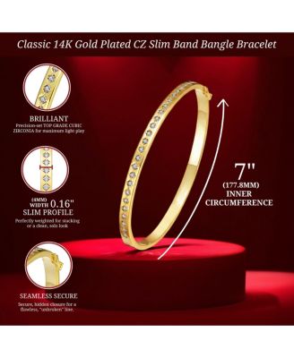 Classic 14K Gold Plated CZ Slim Band Bangle Bracelet
