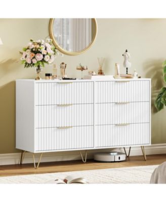 Fluted Dresser for Bedroom with 6 Drawers, Modern Chest of Wooden Bedroom Chest with Metal Handle