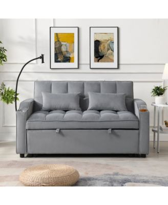 Modern Velvet Loveseat Futon Sofa Couch w/Pullout Bed,3 in 1 Convertible Sleeper Sofa Bed with adjustable Reclining Backrest