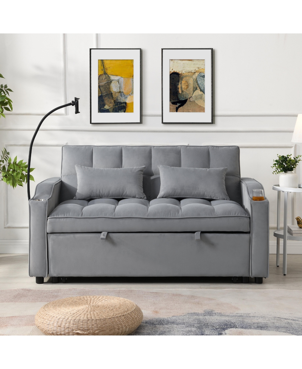 Clihome Modern Velvet Loveseat Futon Sofa Couch w/Pullout Bed,3 1 Convertible Sleeper Bed with adjustable Reclining Backrest