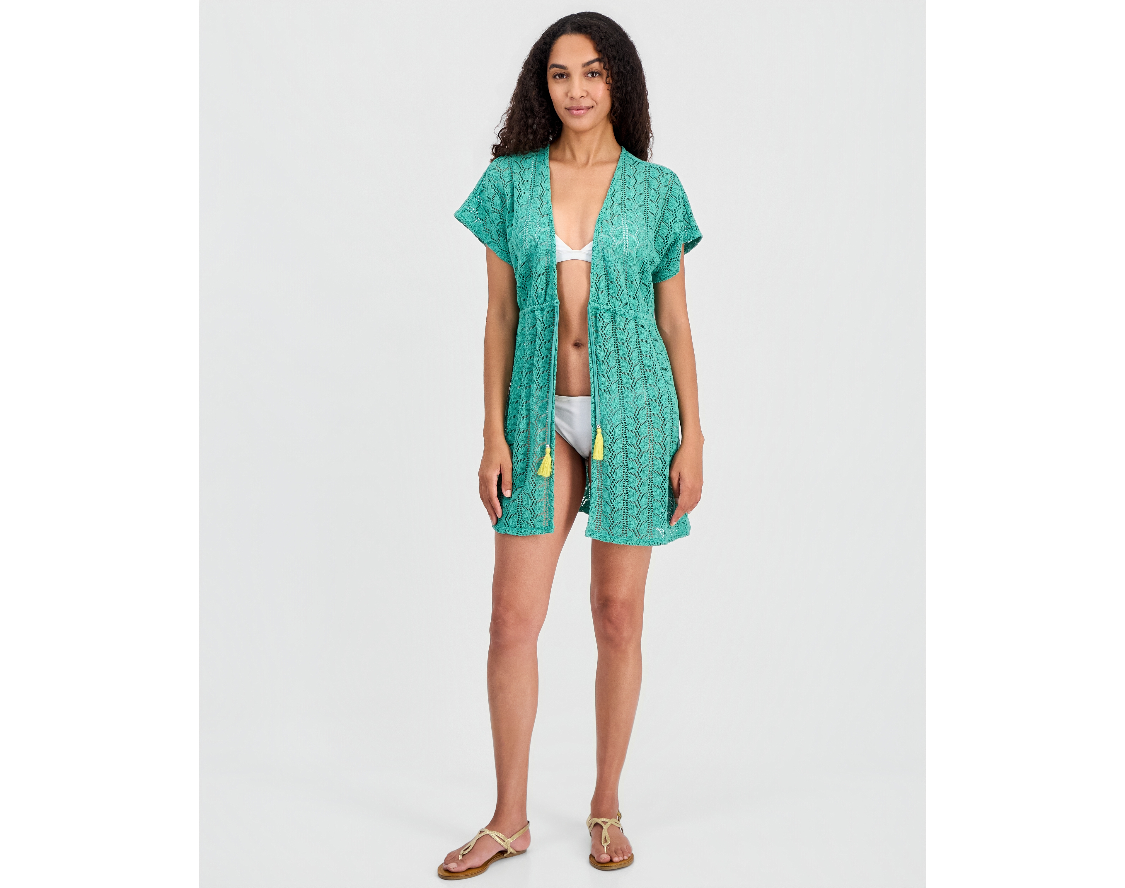 Miken Women's Crochet Tassel Short-Sleeve Swim Cover Up Kimono, Macy's Exclusive