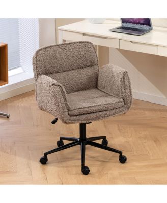 Criss Cross Teddy Fleece Swivel Chair with Adjustable Armrests & Wheels