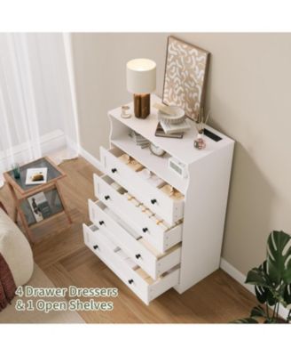 Tall Dresser for Bedroom with LED Lights & Charging Station, 4 Drawer Wood Chest of Drawers for Closet, Living Room, Hallway, Entryway
