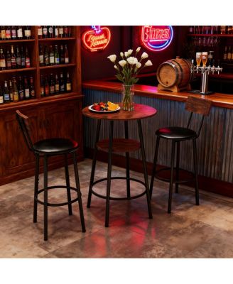 Rustic Brown 3-Piece Round Bar Table & 2 Stools Set