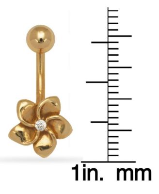 Solid 14k Yellow or White Gold 14G Cubic Zirconia Plumeria Flower Belly Button Ring Body Piercing Ring