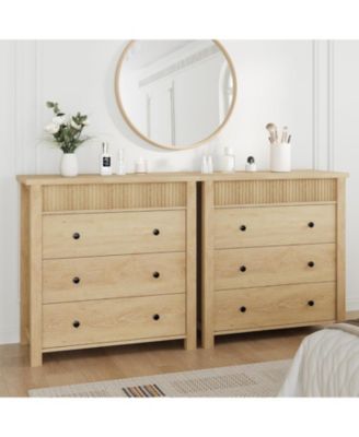 3 Drawer Bedroom Dresser, Wooden Fluted Nightstand End Table & Storage Organizer for Living Room, Hallway, Entryway