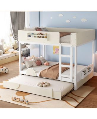 Queen Bunk Bed with Trundle, Bookshelf, and Auto Design for Kids