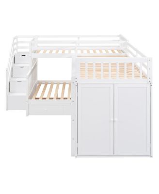 Streamdale Twin L-Shaped Bunk Bed w/ Desk, Wardrobe & 3 Drawers, White