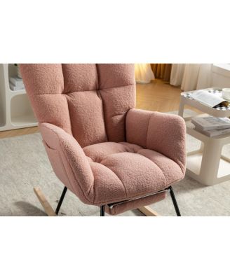 Teddy Fabric Leisure Rocking Chair with Adjustable Footstool