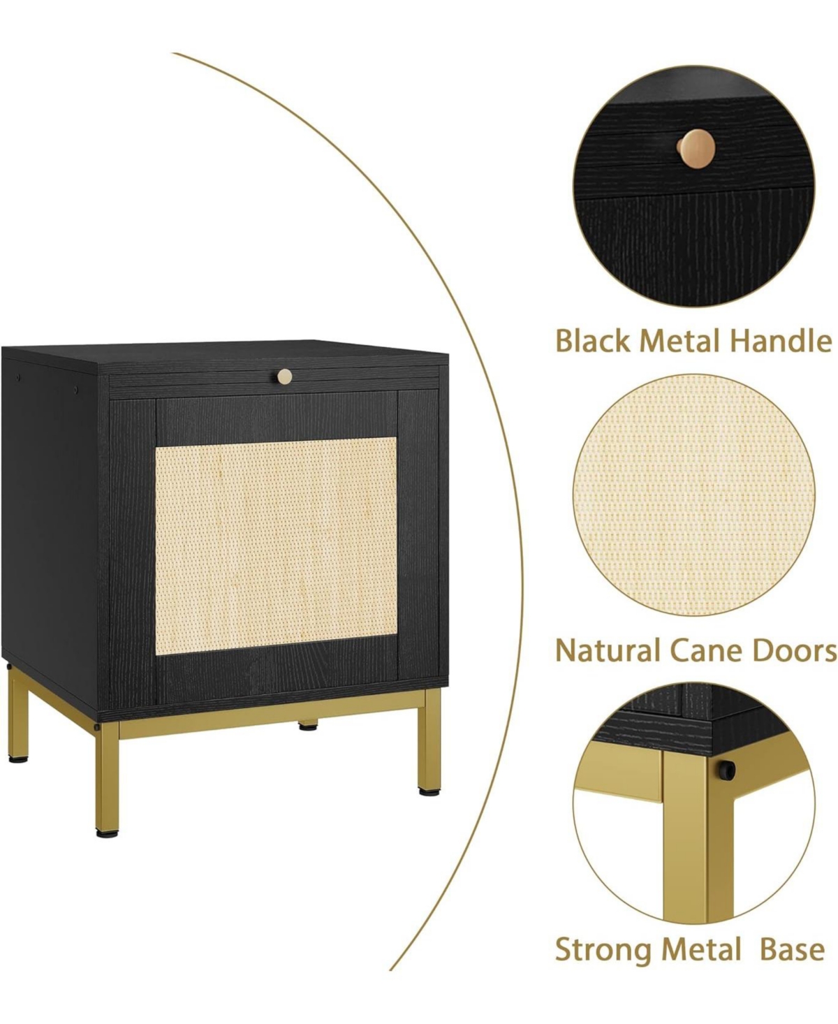 gaomon Rattan Night Stand, Modern Farmhouse Pattern Side Table, End Table with Tray, Sofa Table with Storage Shelf for Bedroom, Living Room