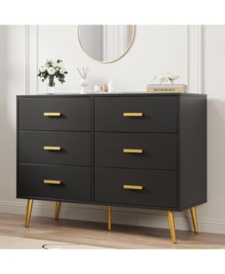 6 Drawer Dresser, Modern Wooden Chest of Drawers with Gold Handles, Deep Drawers for Bedroom, Living Room and Entryway