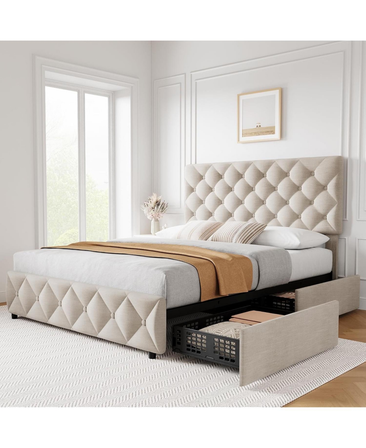 Gaomon Bed Frame with 4 Storage Drawers and Adjustable Headboard