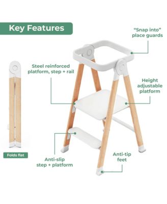 Kitchen Helper FLEX Toddler Tower Step Stool for Kids and Adults- Wood and Plastic Foldable Height Adjustable Stool