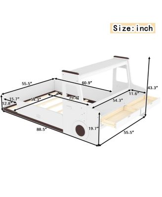 Streamdale Full Size Car-Shape Floor Bed with Storage, Window & Desk