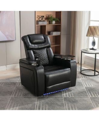 270 Degree Swivel PU Leather Power Recliner Individual Seat Home Theater Recliner with Tray Table,Hidden Arm Storage for Living