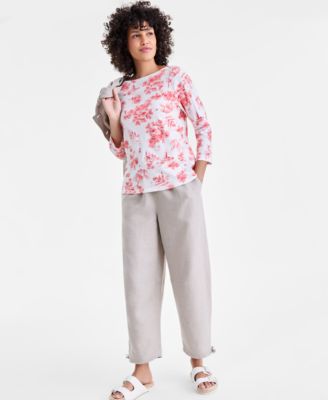 Women's Linen Blend Boat-Neck 3/4-Sleeve Top