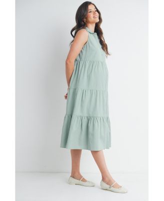 Maternity Nursing Button Front Sleeveless Shirt Dress