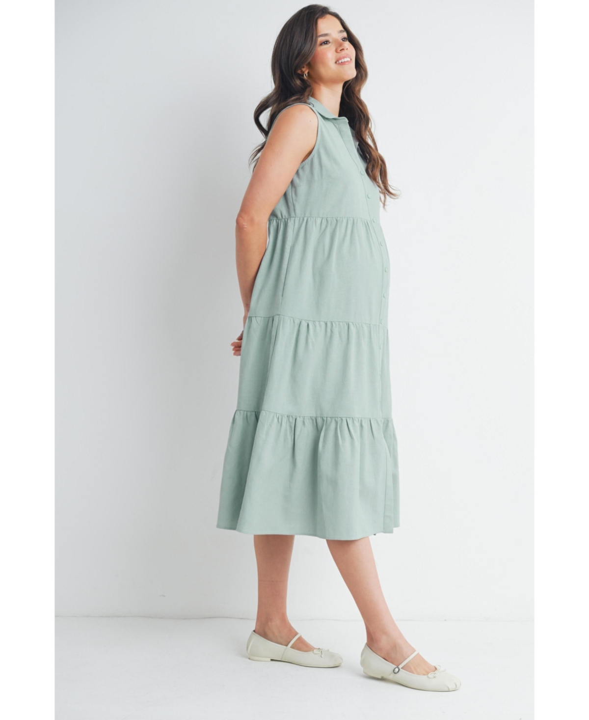 Hello Miz Maternity Nursing Button Front Sleeveless Shirt Dress