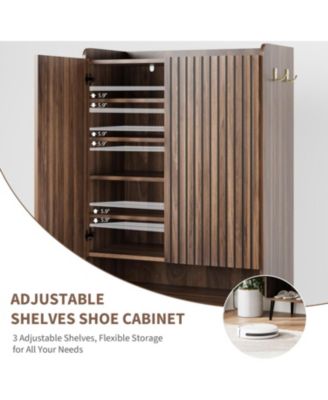 Large 6-Tier Shoe Cabinet - Freestanding Storage with 2 Doors & Extra Hooks