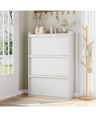 Freestanding Shoe Cabinet - 3 Flip Drawers + Drawer Adjustable Wooden Entryway Organizer