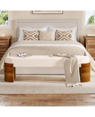 59" Upholstered End of Bed Bench, Modern Entryway Bench with Engineered Wood Frame, Oval Ottoman with Faux Lambswool Fabric
