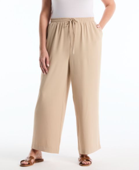Женские брюки Rafaella Plus Size Drawstring Wide-Leg, цвет: Humus