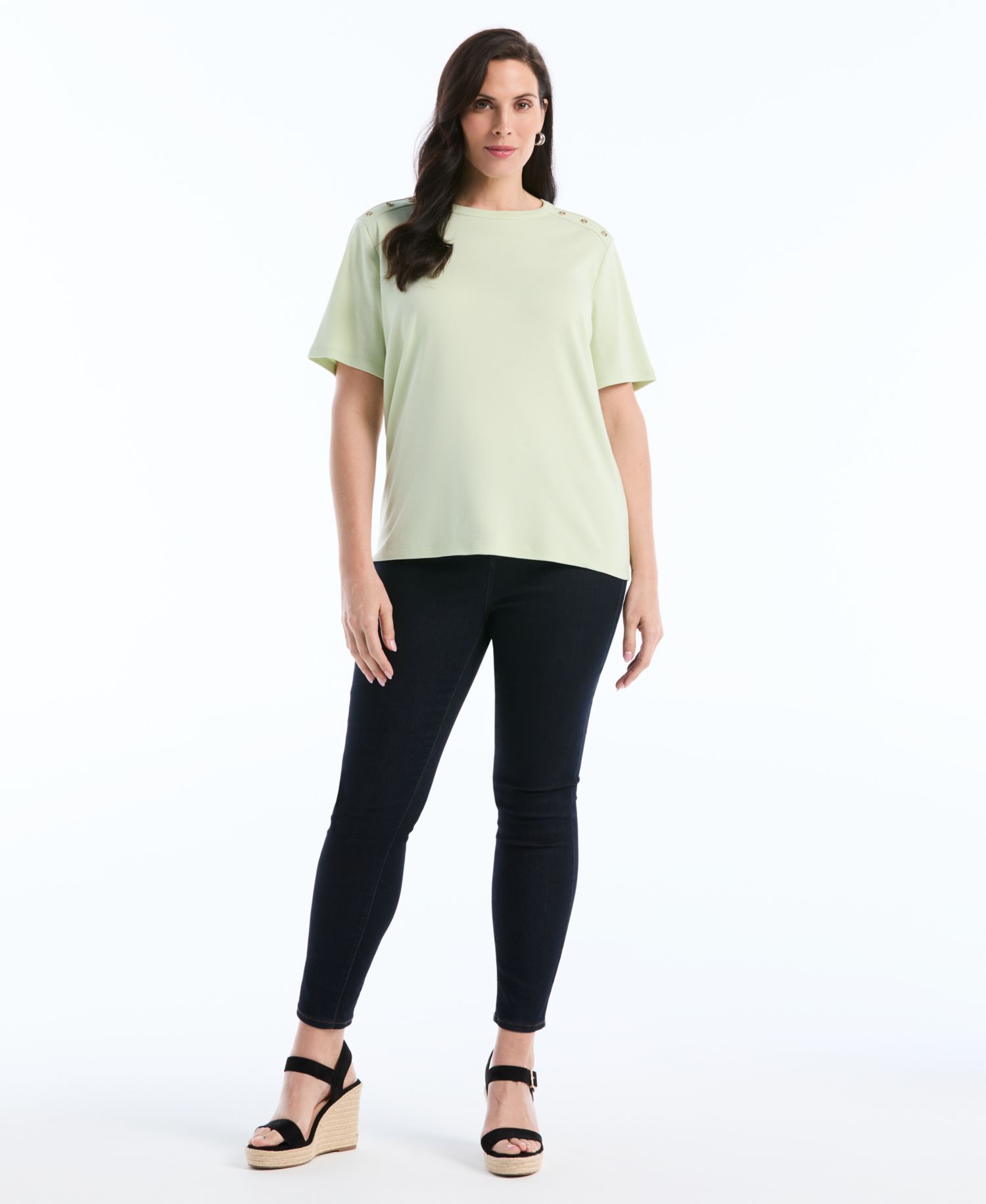 Petite Button Detail Short-Sleeve Top