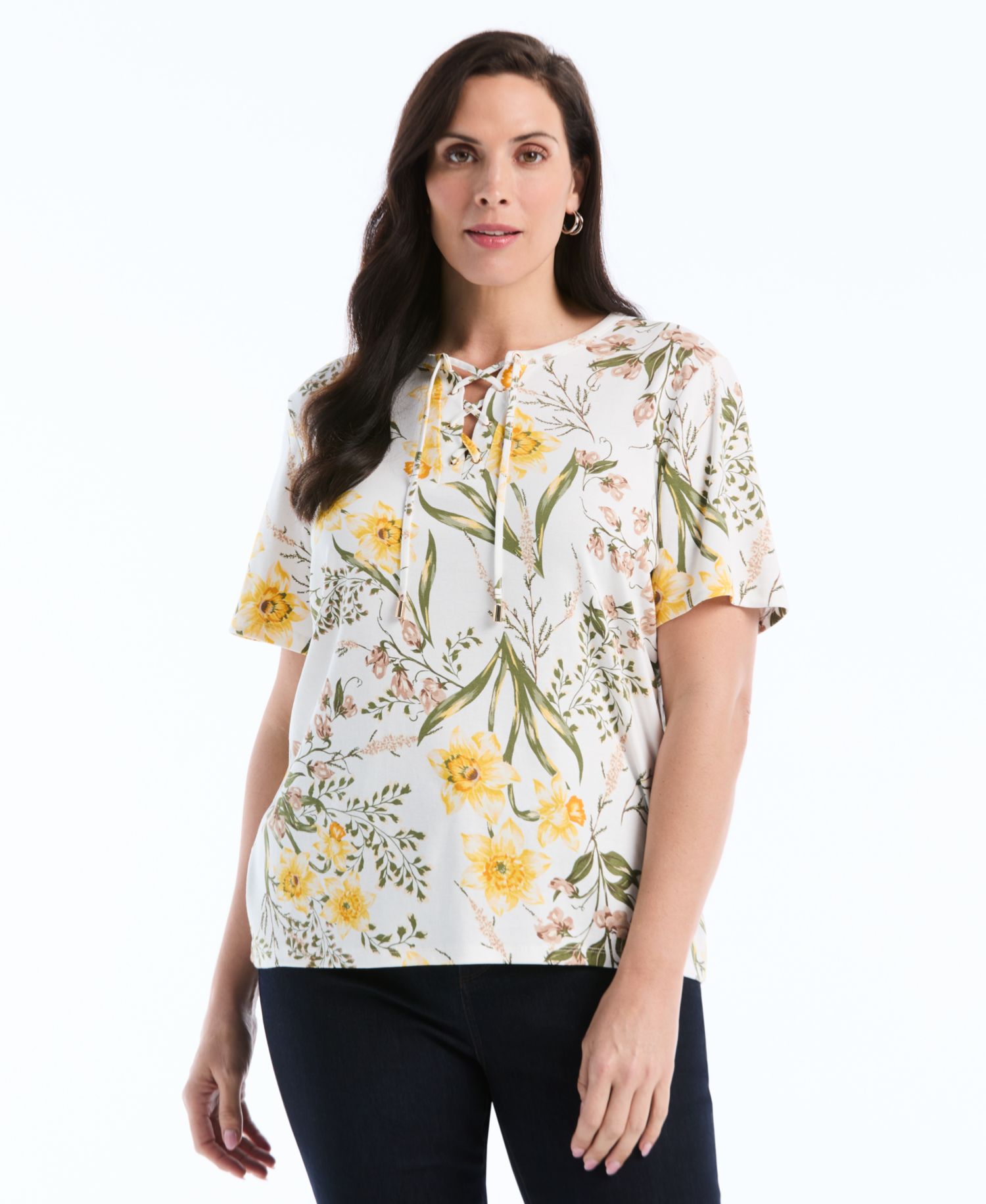 Petite Garden Print Lace-Up Top