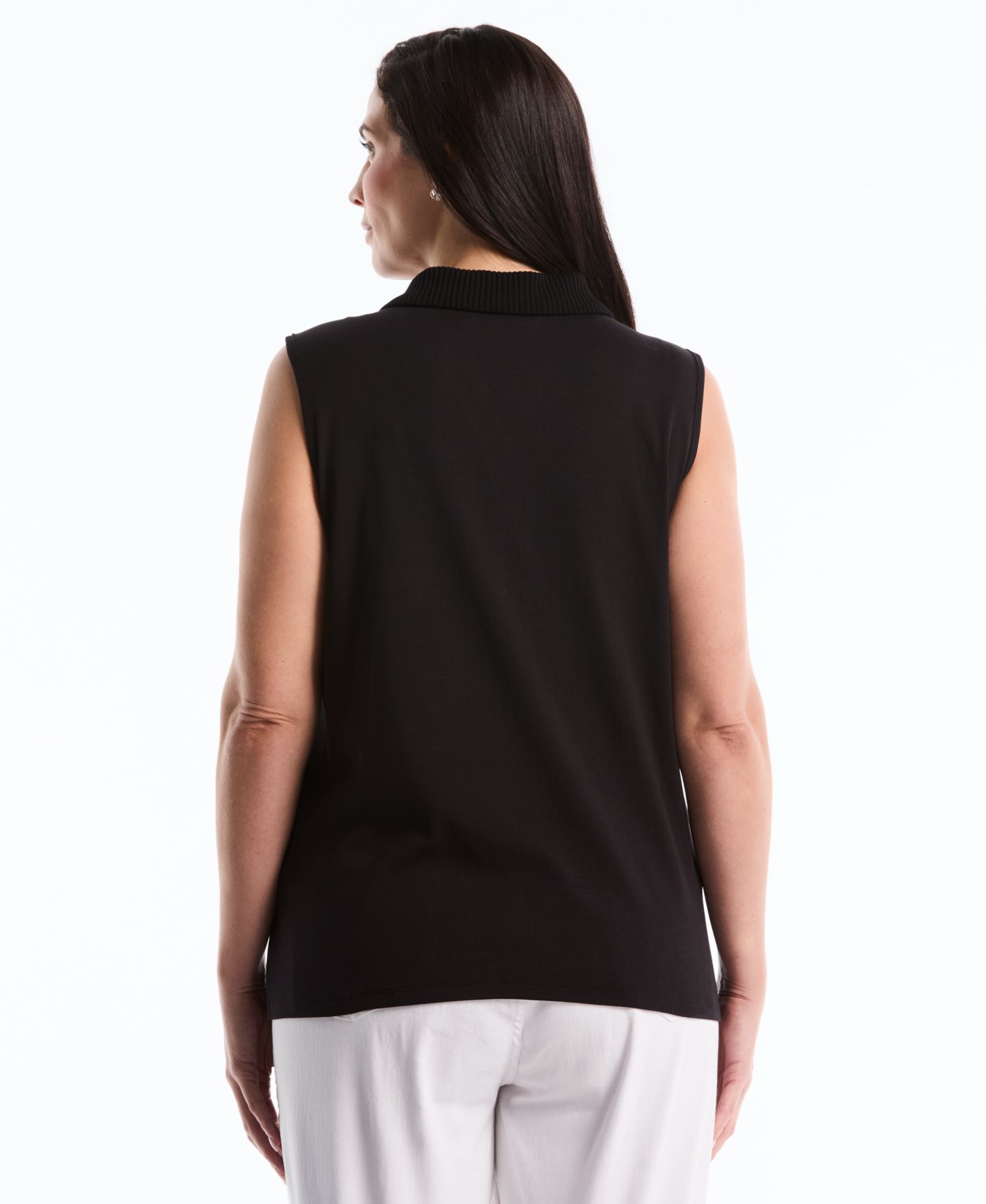 Женский топ Rafaella Plus Size Sleeveless Polo, цвет: Чёрный — фото 5