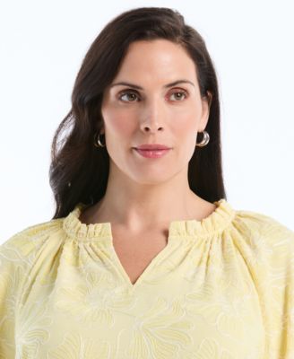 Plus Size Floral Embroidered 3/4-Sleeve Blouse